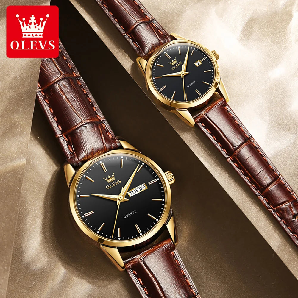 OLEVS 6898 Couple Watches Luxury Original Fashion Brand Waterproof Luminous Quartz Wristwatch Calendar Design For Date Sport