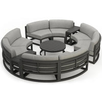 360° Round Outdoor Sofa Set - Deep Grey Aluminum Patio Furniture, Waterproof for Garden and Balcony
