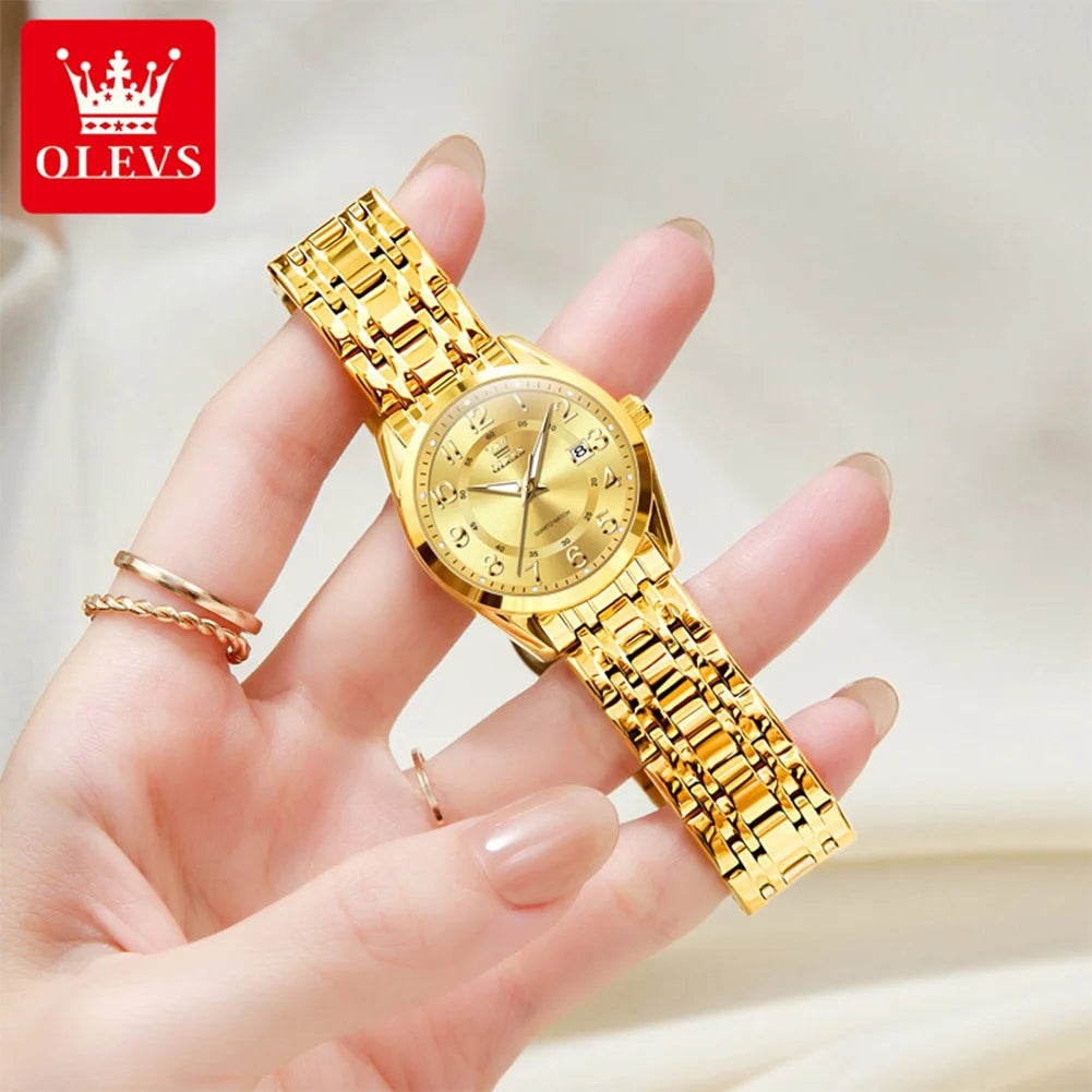 OLEVS Watches for Woman Original Steel Strap Classic Digital Dial Women's Watches Calendar Waterproof Quartz Wristwatch New 3666