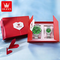 OLEVS Top Brand Couple Watches Trend Luxury Fine Steel Original Quartz Wristwatch for Lover Exquisite Gift Box Waterproof 2Pcs