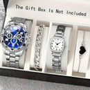 2026Men's Business Watch Steel Strip Quartz Watch Multi functional Digital Scale Three eye Watch Set