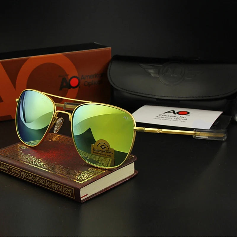 AO Pilot Sunglasses Men Top Quality Brand Designer AGX Tempered Glass Lens Sun Glasses Male