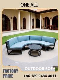 360° Round Outdoor Sofa Set - Deep Grey Aluminum Patio Furniture, Waterproof for Garden and Balcony