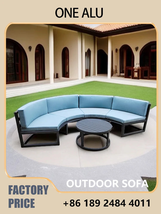 360° Round Outdoor Sofa Set - Deep Grey Aluminum Patio Furniture, Waterproof for Garden and Balcony