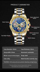2026 Glenaw New high-end business fully automatic mechanical multifunctional men's watch fashionable waterproof luminous watch