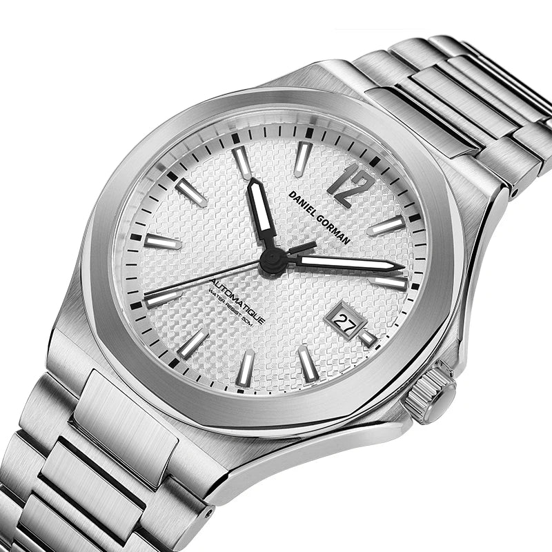 2026 New Automatic Wristwatch Men Fashion Stainless Steel Strap Wateproof Luminous Sport Mechanical Watch with Tonneau Dial