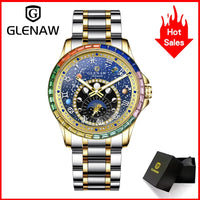 2025 New GLENAW Design Rainbow Circle Mechanical Watch Men Constellation dial Night Light Waterproof Top Luxury Mechanical Watch