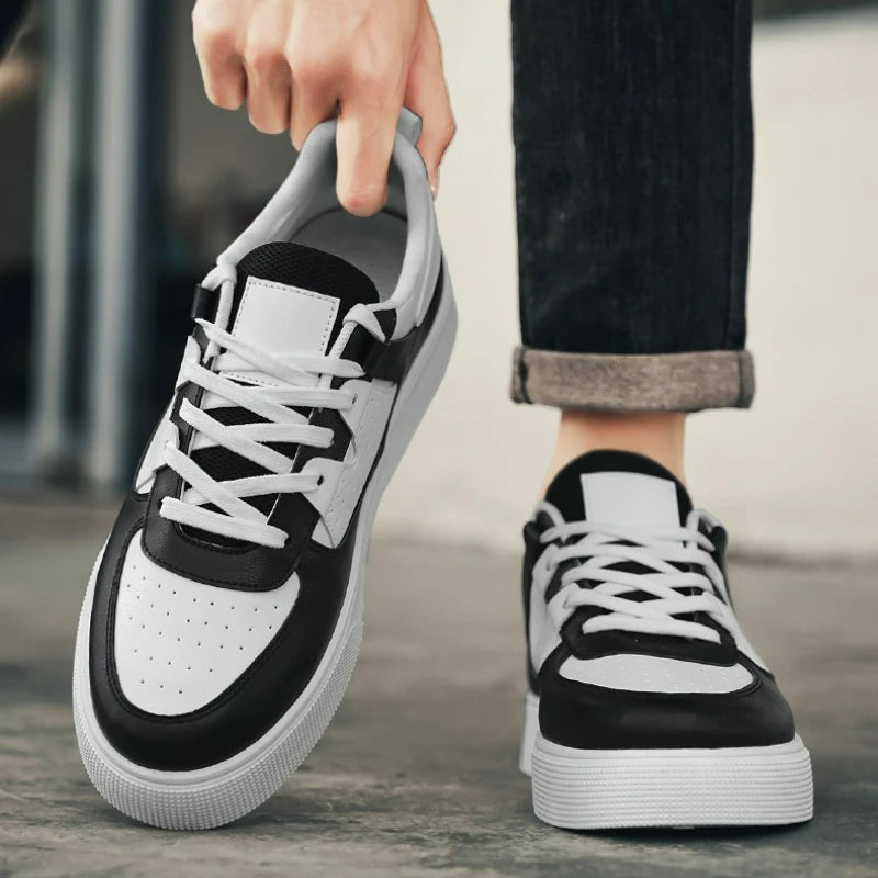 Men's Sneakers Platform Casual Shoes Fashion Outdoor Breathable Flats Lightweight White Running Shoes Lace-up Leather Men Shoes