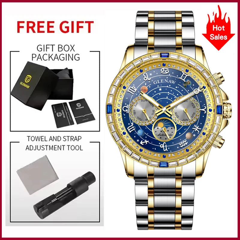 2026 Glenaw New high-end business fully automatic mechanical multifunctional men's watch fashionable waterproof luminous watch