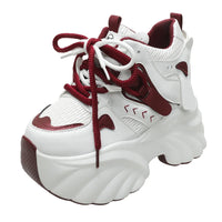 Women Walking Sneakers Autumn Lace-up High Platform Chunky Shoes Breathable Leather Shoes 10.5CM Winter Wedge Heels Casual Shoes