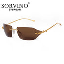 SORVINO Retro Leopard Sunglasses For Women Men 2024 New Classic Metal Gold Polygon Rimless Gradient Brand Fashion Glasses UV400