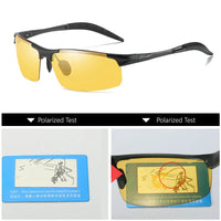 AOWEAR Mens Polarized Night Vision Glasses for Night Driving Rimless Aluminium Yellow Sunglasses Night Driver Anti-glare Eyewear