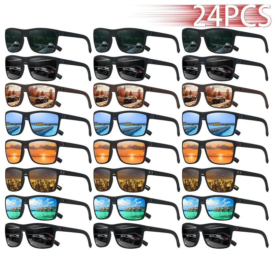 24PCS Fashion Eyewear Square Sunglasses Men Women Fishing Driving Man Luxury Brand Designer Sun Glasses