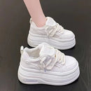 Fashion Platform Sneakers Women Spring Autumn Comfort Round Toe Lace-up 8CM Thick Bottom Black White Casual Sport Shoes