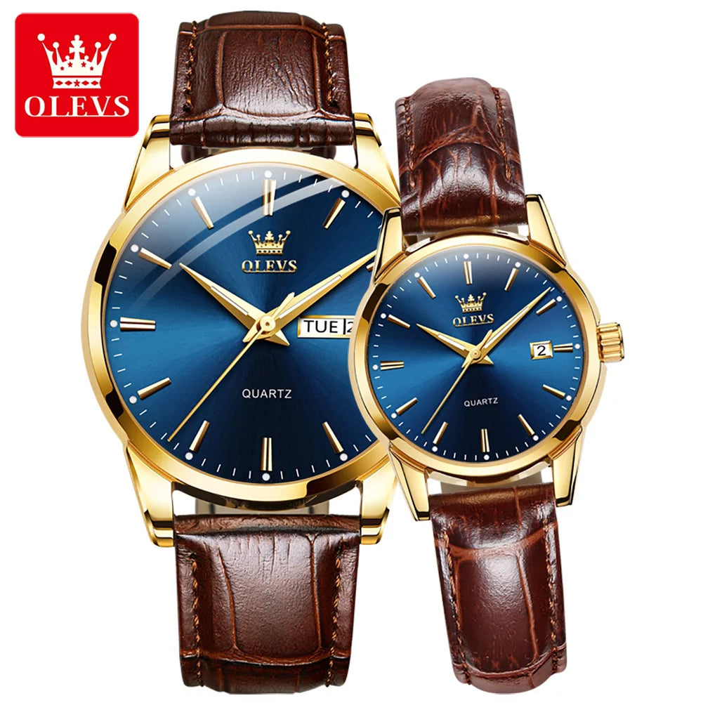 OLEVS 6898 Couple Watches Luxury Original Fashion Brand Waterproof Luminous Quartz Wristwatch Calendar Design For Date Sport