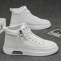 High-Top Sneakers for Men Designed for All Seasons, Featuring a Non-Slip PU Sole And a White Laceless Design Suitable for Urban