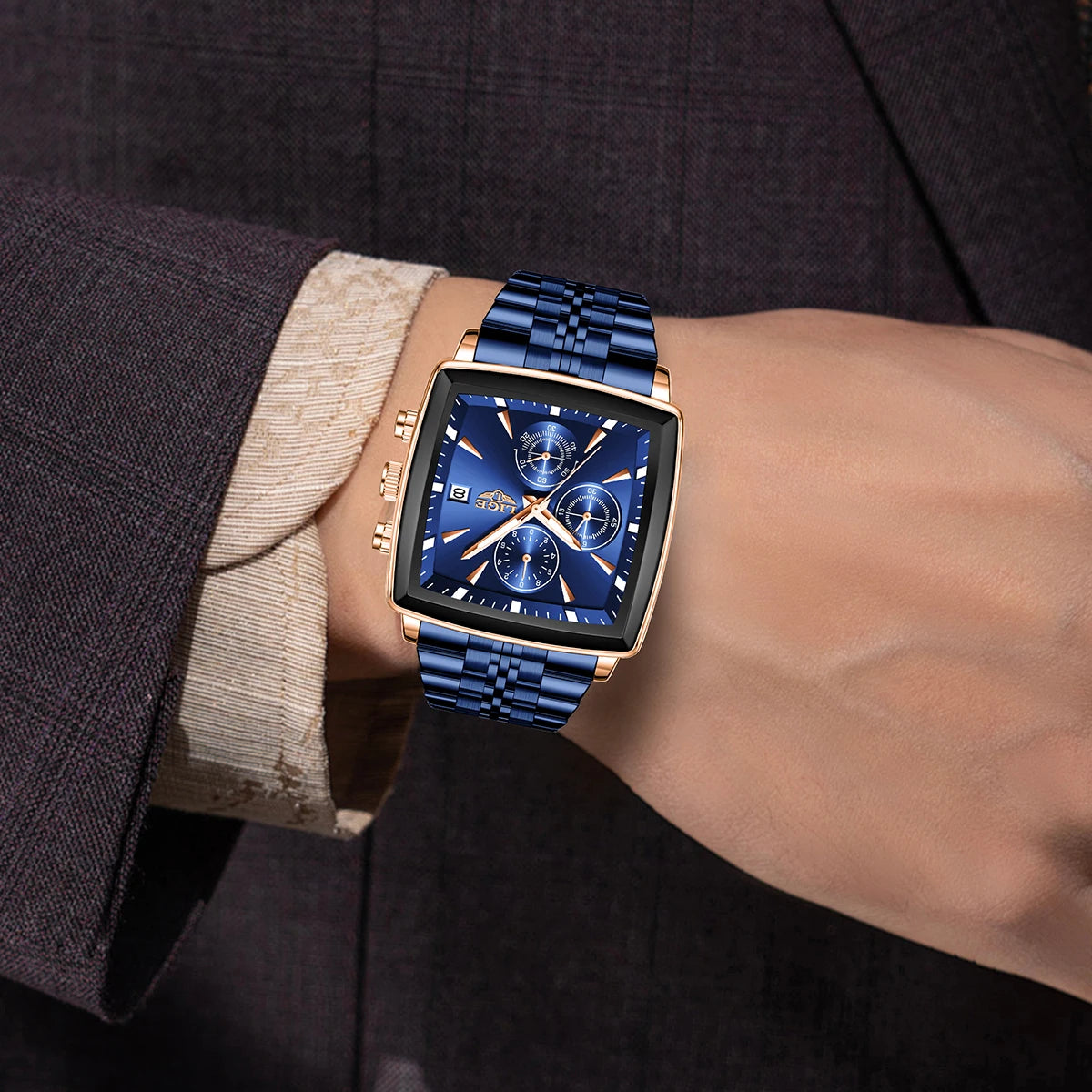 LIGE Luxury Brand Couple Watches Stainless Steel Waterproof Luminous Quartz Watch Fashion Simple Lovers Gifts for Men and Women