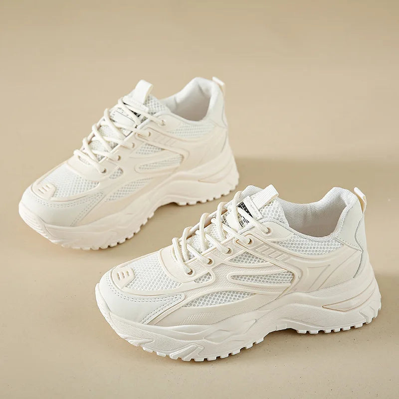 Sneakers Women  New Leather Chunky Sneakers Women's Sports Shoes Thick Tennis Vulcanized Shoes Basket Platform Shoes