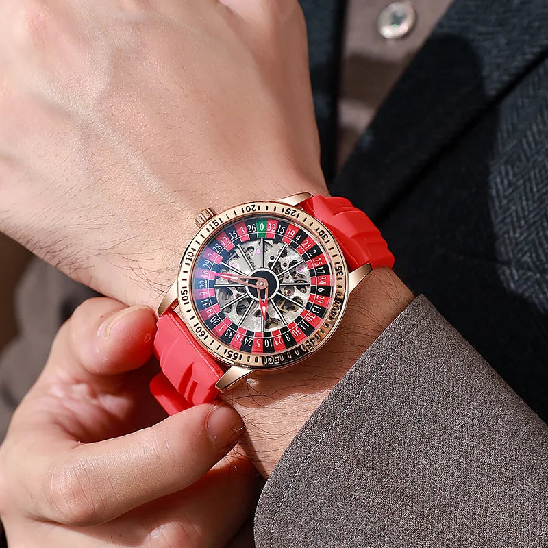 Men Mechanical Watch Automatic Luxury Gambling Rotating Plate Dial Wristwatch Man Casual Waterproof Luminous Clock Reloj Hombre