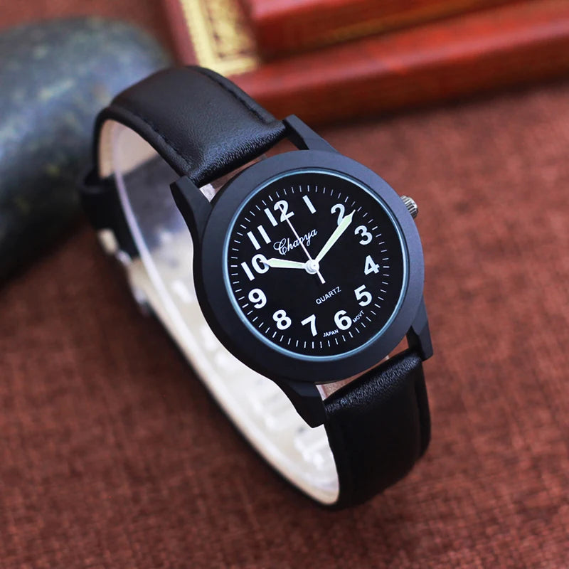 2026 new simple fashion leather strap watches for woman man children boys young students 12hours quartz waterproof watches clock