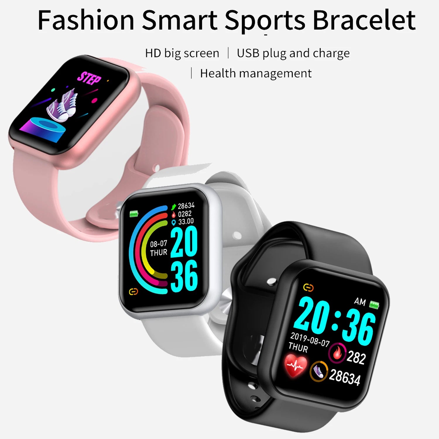 Sport Smart Watches Color Screen Life Waterproof Bluetooth Fitness Bracelet With Health Blood Pressure Heart Rate Sleep Monitor