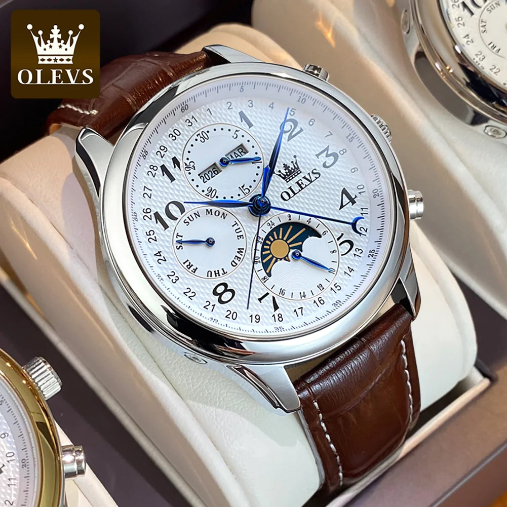 OLEVS 6667 Men's Watch Fashion Number Scale Mechanical Watch For Men Top Brand Original Moonswatch Waterproof Man Hand Clock
