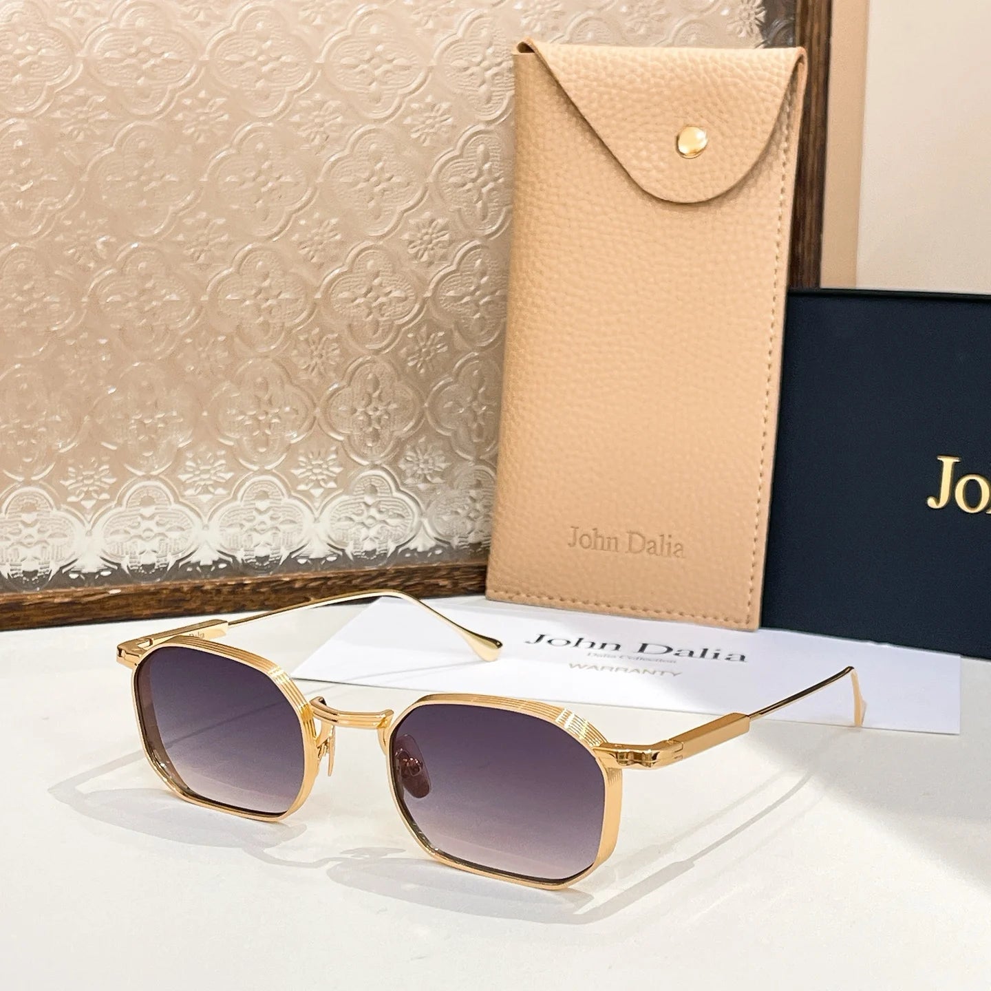 Top High Quality Sunglasses for Men Women For JOHN DALIA JD SAMUEL Business Retro Fashion Gold Alloy Frame Sun Glasses with box