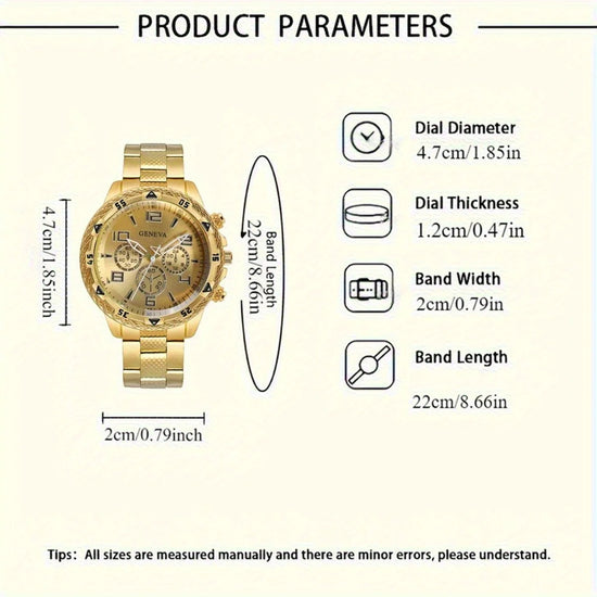 2026Men's Business Watch Steel Strip Quartz Watch Multi functional Digital Scale Three eye Watch Set