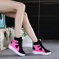Red Sneakers Women 2024 New High Top Platform Casual Wedges Autumn Winter Female Black Internal Increase Vulcanize Shoes Lace-up