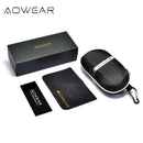 AOWEAR Mens Polarized Night Vision Glasses for Night Driving Rimless Aluminium Yellow Sunglasses Night Driver Anti-glare Eyewear