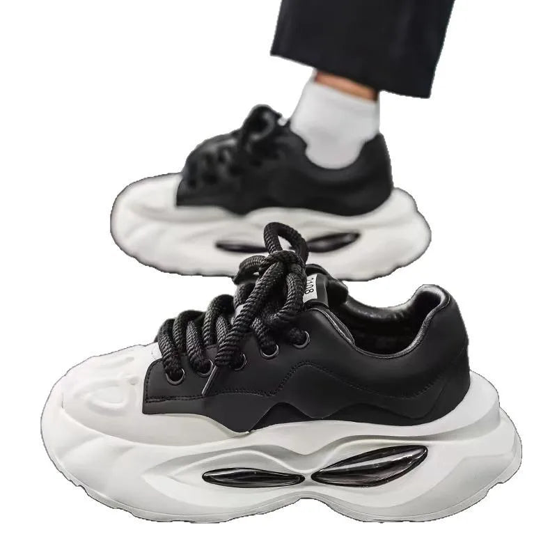 Chunky Sneakers Men Designer Soft Sole Sport Shoes Fashion Casual Microfiber Leather Upper Height Increased Platform White Shoes