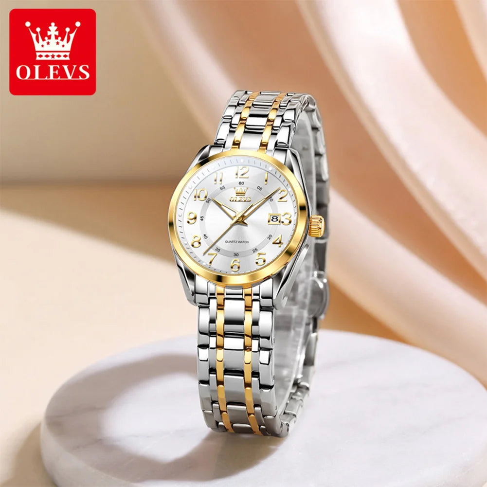 OLEVS Watches for Woman Original Steel Strap Classic Digital Dial Women's Watches Calendar Waterproof Quartz Wristwatch New 3666