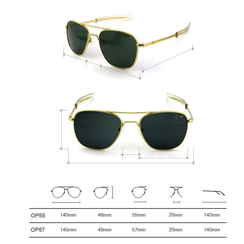 AO Pilot Sunglasses Men Top Quality Brand Designer AGX Tempered Glass Lens Sun Glasses Male