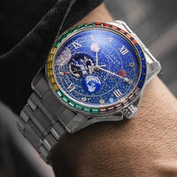 GLENAW New Rotating Earth Mechanical Watch Men Space astronaut dial Night Light Waterproof Stainless Steel Strap Automatic Watch