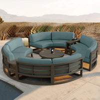 360° Round Outdoor Sofa Set - Deep Grey Aluminum Patio Furniture, Waterproof for Garden and Balcony