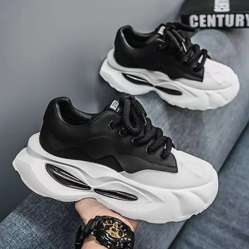 Chunky Sneakers Men Designer Soft Sole Sport Shoes Fashion Casual Microfiber Leather Upper Height Increased Platform White Shoes