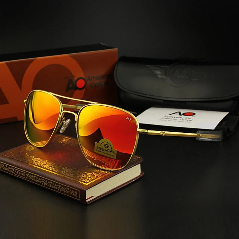 AO Pilot Sunglasses Men Top Quality Brand Designer AGX Tempered Glass Lens Sun Glasses Male