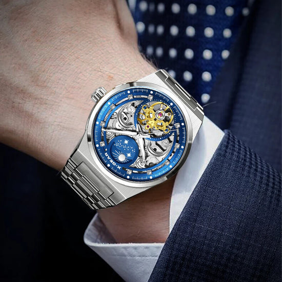 Men's Luminous Mechanical Movement Watch Waterproof Stainless Steel Strap Casual Business Wristwatch