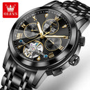 OLEVS 7121 Mechanical Men's Watches Fashion Skeleton Flywheel Rhombus Mirror Luminous Waterproof Luxury Automatic Man Watch New
