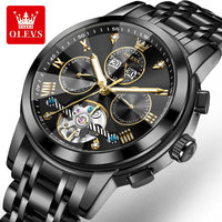 OLEVS 7121 Mechanical Men's Watches Fashion Skeleton Flywheel Rhombus Mirror Luminous Waterproof Luxury Automatic Man Watch New