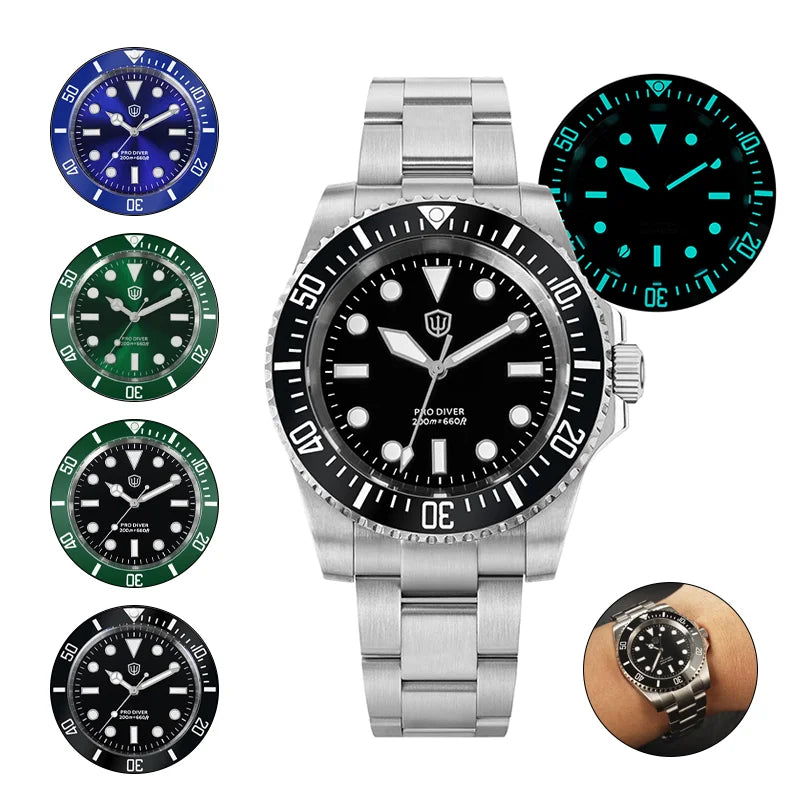 Watchdives WD1680Q V2 Men Watch VH31 Sweep Second Quartz Movement AR Sapphire Luminous BGW9 20Bar Waterproof Steel Wristwatches