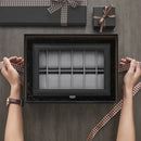 2026 New 12 Grid Watch Case with Glass Cover Removable Lining Metal Buckle Black Synthetic Leather and Lining