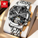 OLEVS 7121 Mechanical Men's Watches Fashion Skeleton Flywheel Rhombus Mirror Luminous Waterproof Luxury Automatic Man Watch New