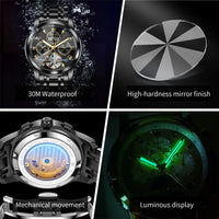 OLEVS 7121 Mechanical Men's Watches Fashion Skeleton Flywheel Rhombus Mirror Luminous Waterproof Luxury Automatic Man Watch New