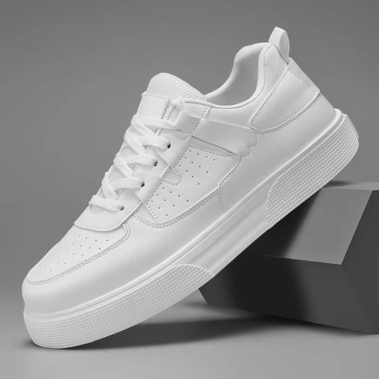 Men's Sneakers Platform Casual Shoes Fashion Outdoor Breathable Flats Lightweight White Running Shoes Lace-up Leather Men Shoes