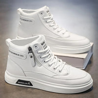 High-Top Sneakers for Men Designed for All Seasons, Featuring a Non-Slip PU Sole And a White Laceless Design Suitable for Urban