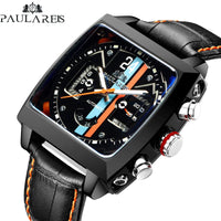 Original Brand Watches For Men Luxury Design Square Mechanical Watch Men Leather Strap Waterproof Date Week Wristwatches Male