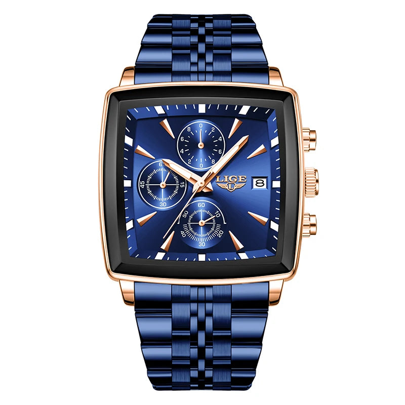 LIGE Luxury Brand Couple Watches Stainless Steel Waterproof Luminous Quartz Watch Fashion Simple Lovers Gifts for Men and Women