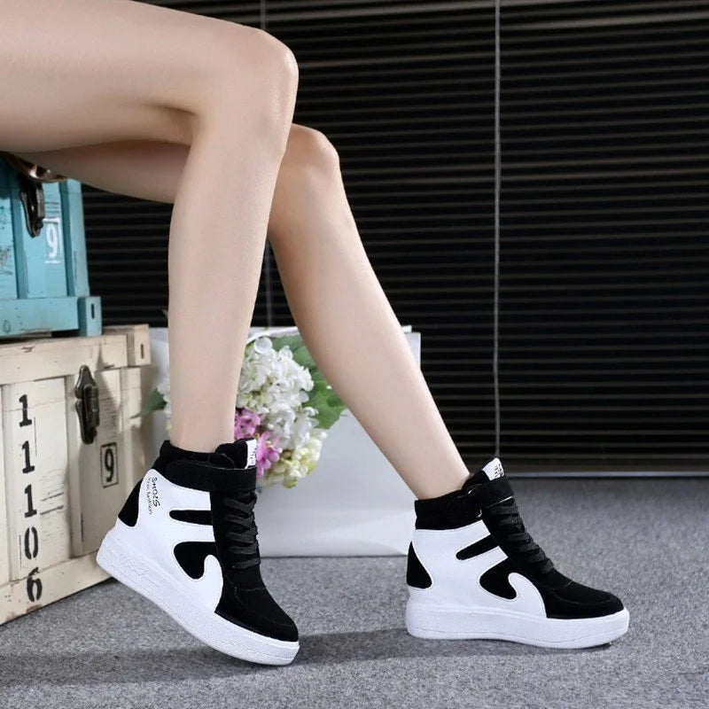 Red Sneakers Women 2024 New High Top Platform Casual Wedges Autumn Winter Female Black Internal Increase Vulcanize Shoes Lace-up
