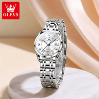 OLEVS Watches for Woman Original Steel Strap Classic Digital Dial Women's Watches Calendar Waterproof Quartz Wristwatch New 3666